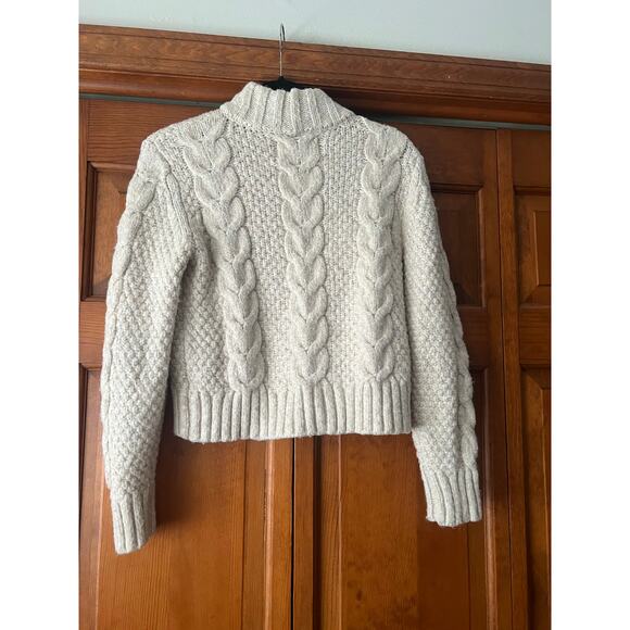 American Eagle Women's Cable Knit Crop Sweater Fisherman Wool Blend Neutral SZ M - Picture 8 of 8